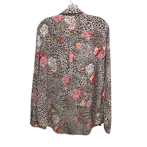 Nanette Lepore Long Sleeve Button Down Leopard Print/Floral Blouse Size XL - Picture 8 of 10